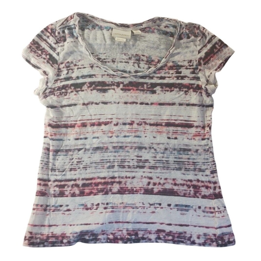 Cynthia Rowley Linen Top Womens Size M Striped Boho Coastal Grandma Resort Wear